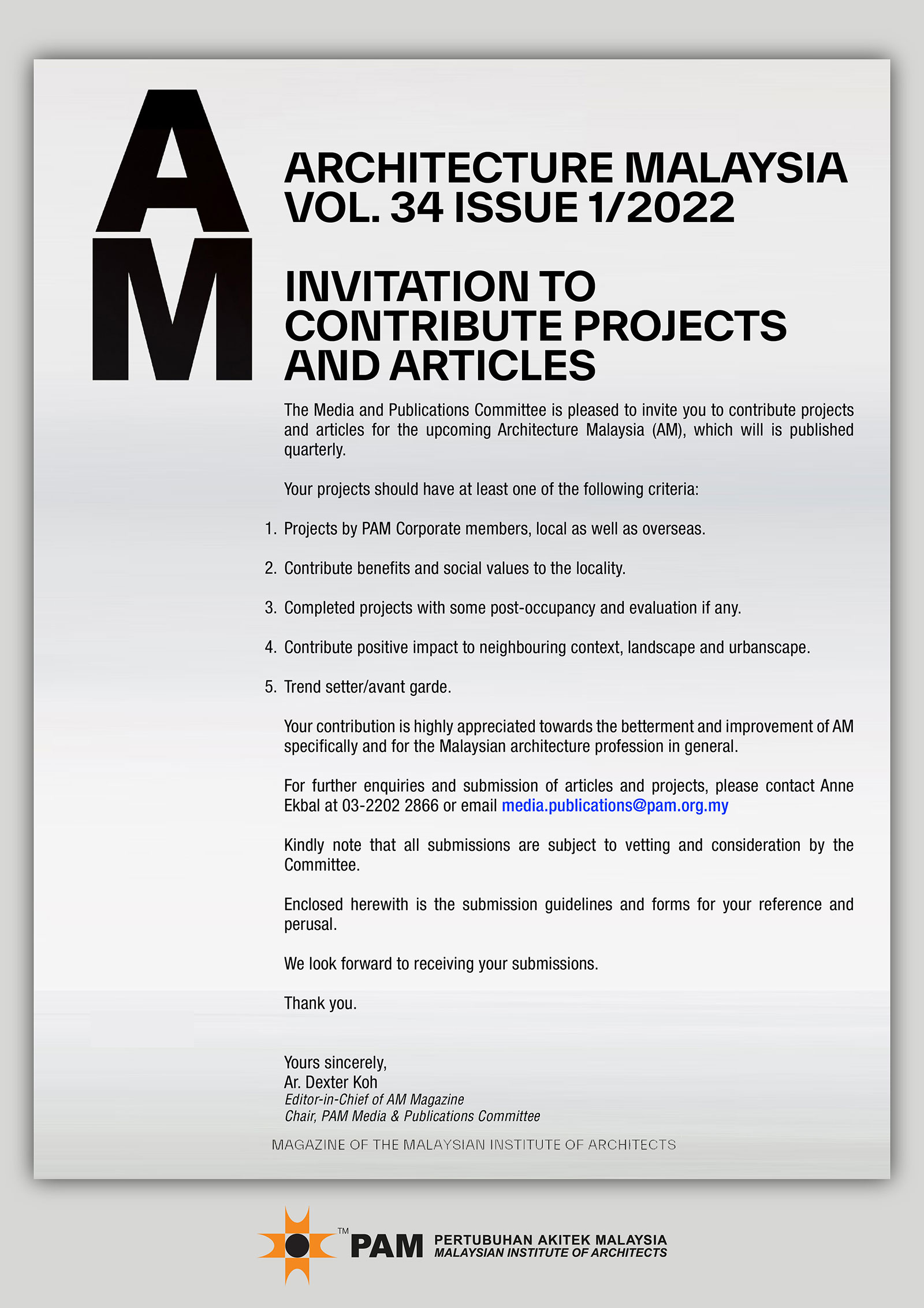INVITATION TO CONTRIBUTE PROJECTS AND ARTICLES FOR THE NEW AM MAGAZINE